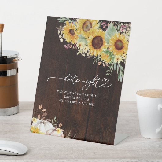 Sonnenblumen Fall Brautparty Datum Nacht Jar Zeich Sockelschild (In SItu)