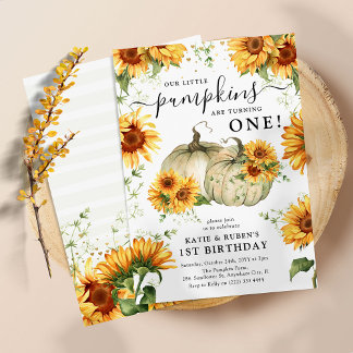 Sonnenblumen Fall Pumpkins Twins 1. Geburtstag Einladung