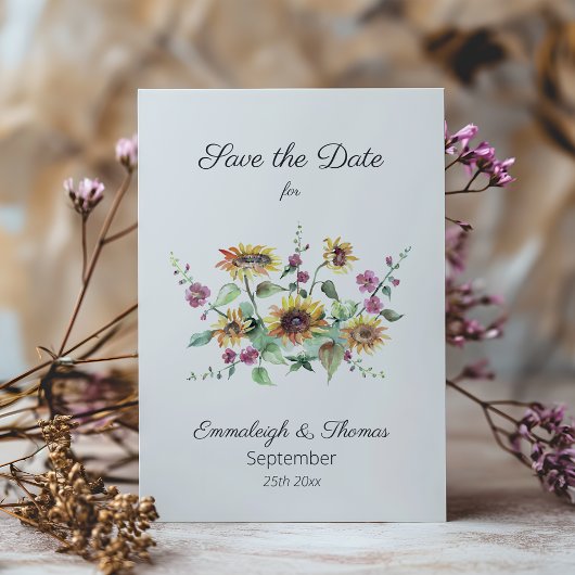 Sonnenblumen Fall Wassercolor Florals Save the Dat Date