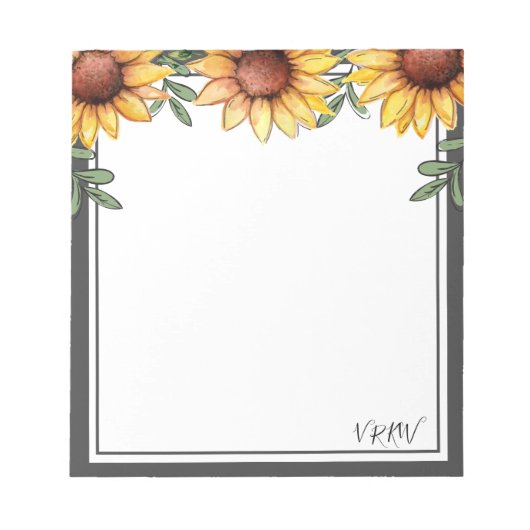Sonnenblumen-Farb-Rahmen mit Monogramm Notizblock (Vorderseite)