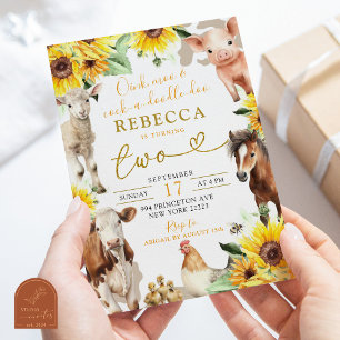 Sonnenblumen-Farm Tiere Sommer Kind's Geburtstag Einladung