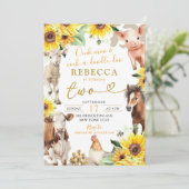 Sonnenblumen-Farm Tiere Sommer Kind's Geburtstag Einladung (Stehend Vorderseite)