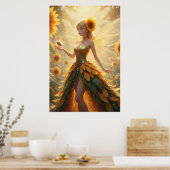 Sonnenblumen-Fee-Fantasie-Illustrationsposter Poster (Küche)