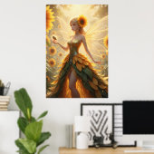 Sonnenblumen-Fee-Fantasie-Illustrationsposter Poster (Heimbüro)