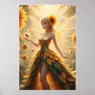 Sonnenblumen-Fee-Fantasie-Illustrationsposter Poster