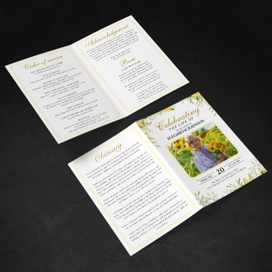Sonnenblumen-Feier des Lebens Funeral Gedenkfeier Programm