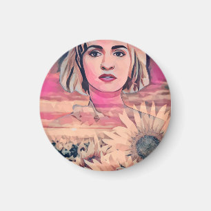Sonnenblumen Feld Frau Abstrakte Originalkunst Magnet