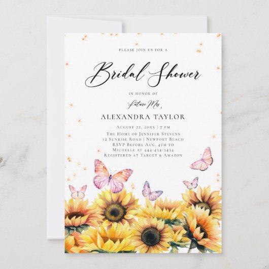 Sonnenblumen Feld Schmetterlinge Rustikales Brautp Einladung (Vorderseite)