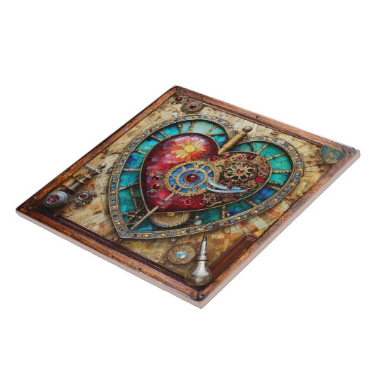 Sonnenblumen Festglass Herz Steampunk Serie Fliese (Seite)