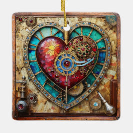 Sonnenblumen Festglass Herz Steampunk Serie Keramikornament