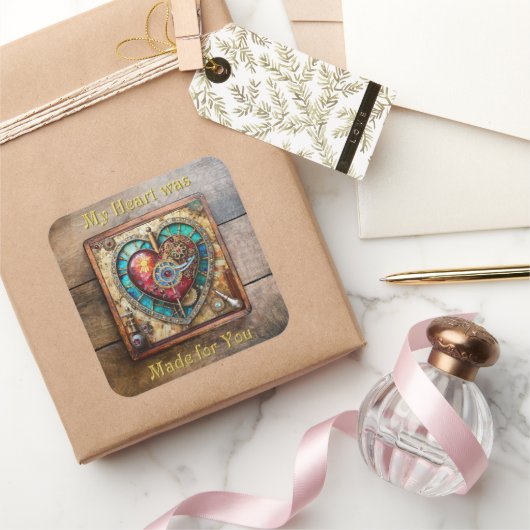 Sonnenblumen Festglass Herz Steampunk Serie Quadratischer Aufkleber (Schenken)