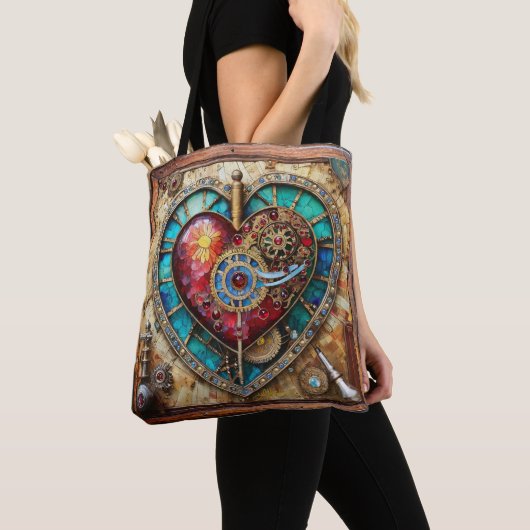 Sonnenblumen Festglass Herz Steampunk Serie Tasche (Von Nahem)