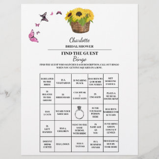 Sonnenblumen finden Sie das Brautparty Bingo Flyer