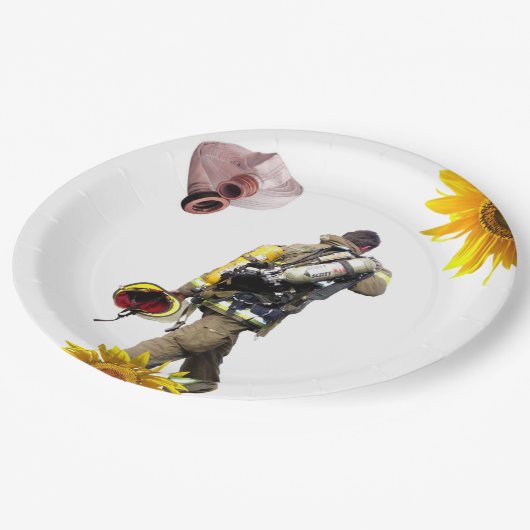 Sonnenblumen Fireman Paper-Teller Pappteller (Schrägansicht)