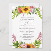 Sonnenblumen Floral Rosa Rustikaler Chic QR-Code H Einladung (Vorderseite)