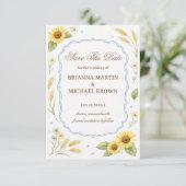 Sonnenblumen Florale Rustikale Hochzeitsankündigun Save The Date (Stehend Vorderseite)