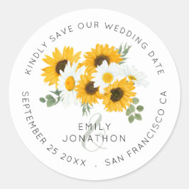 Sonnenblumen Florals Elegant Save the Date Runder Aufkleber