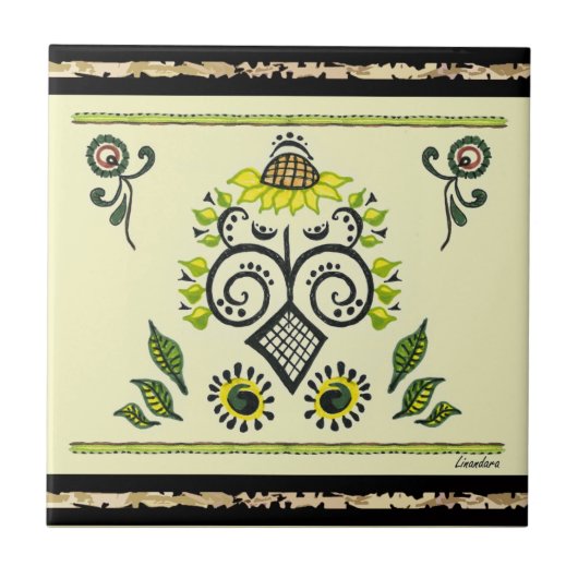 Sonnenblumen Folk Pattern von Alexandra Cook Fliese (Vorderseite)