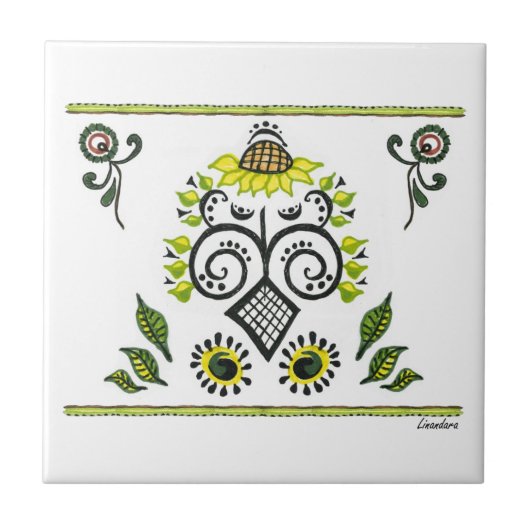 Sonnenblumen Folk Pattern von Alexandra Cook Fliese (Vorderseite)