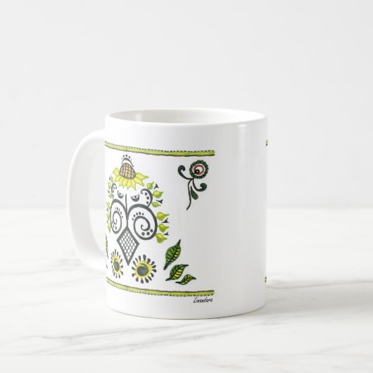Sonnenblumen Folk Pattern von Alexandra Cook Kaffeetasse (Vorderseite Links)