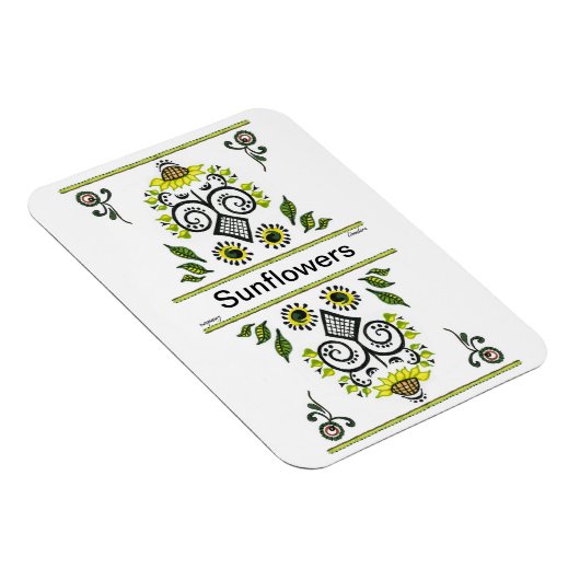 Sonnenblumen Folk Pattern von Alexandra Cook Magnet (Rechte Seite)
