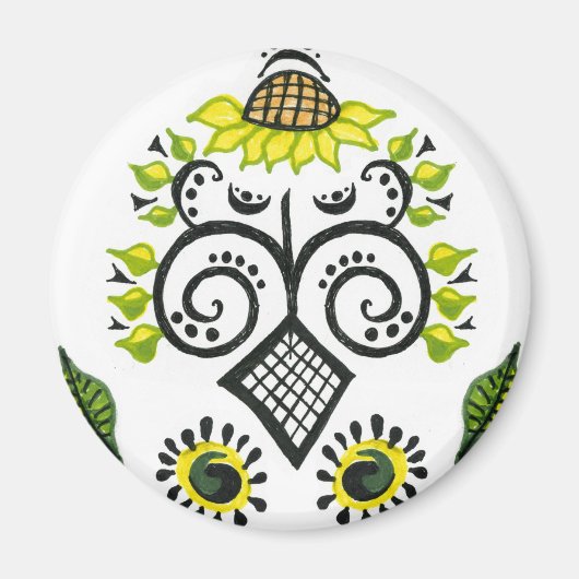 Sonnenblumen Folk Pattern von Alexandra Cook Magnet (Vorne)