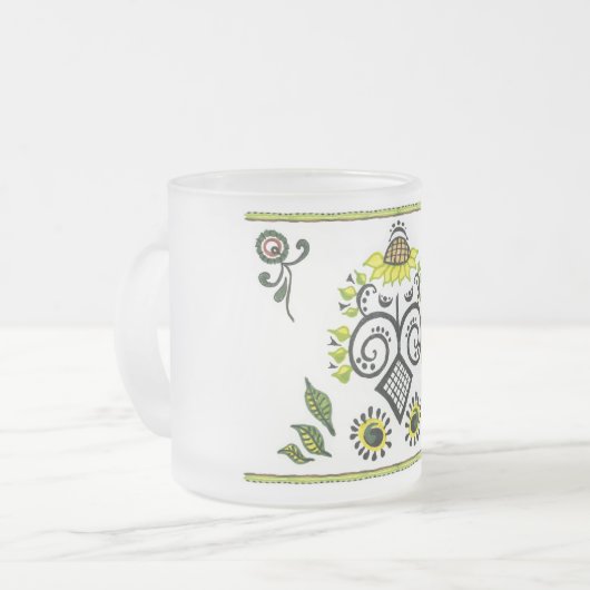 Sonnenblumen Folk Pattern von Alexandra Cook Mattglastasse (Vorderseite Links)