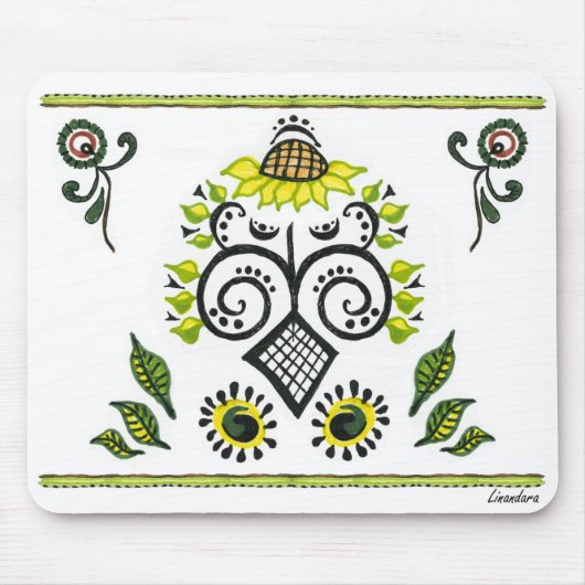 Sonnenblumen Folk Pattern von Alexandra Cook Mousepad (Vorne)