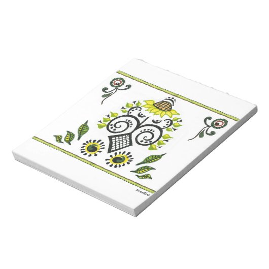 Sonnenblumen Folk Pattern von Alexandra Cook Notizblock (Rotiert)