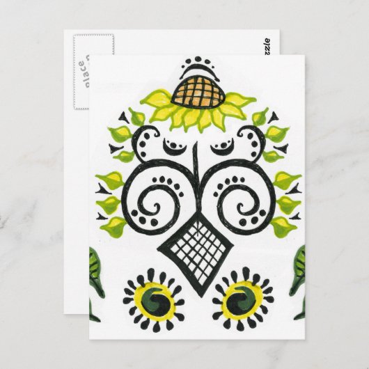 Sonnenblumen Folk Pattern von Alexandra Cook Postkarte (Vorne/Hinten)