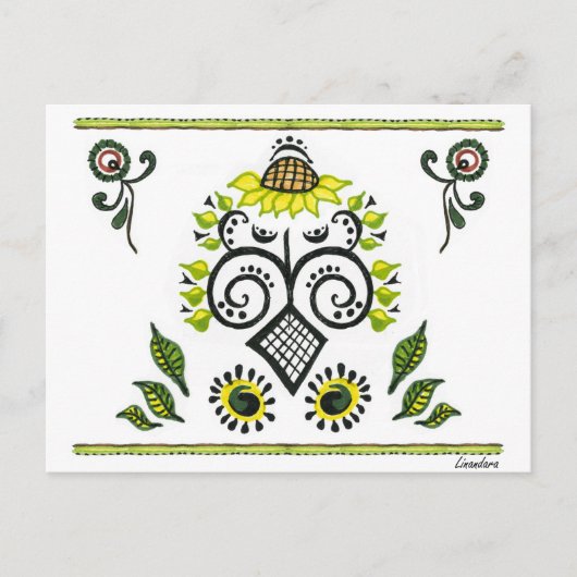 Sonnenblumen Folk Pattern von Alexandra Cook Postkarte (Vorderseite)