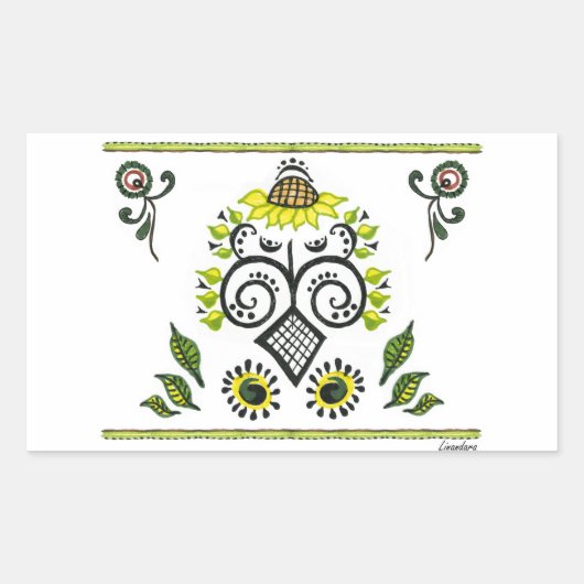 Sonnenblumen Folk Pattern von Alexandra Cook Rechteckiger Aufkleber (Vorderseite)