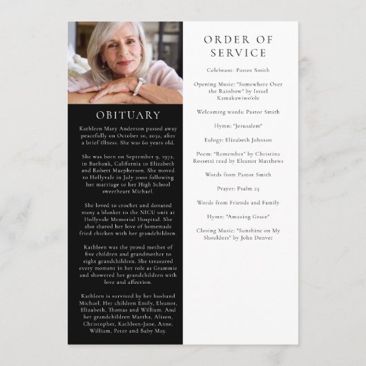 Sonnenblumen Foto Beerdigung Programm (Rückseite)