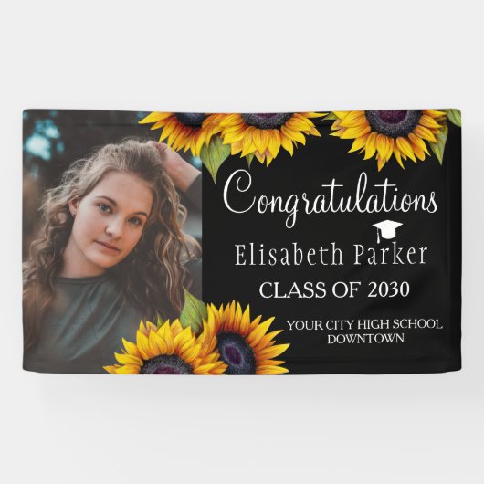 Sonnenblumen FOTO Chic Abschluss Glückwünsche Banner (Horizontal)