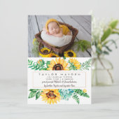 Sonnenblumen Foto Geburtserklärung Ankündigung (Stehend Vorderseite)