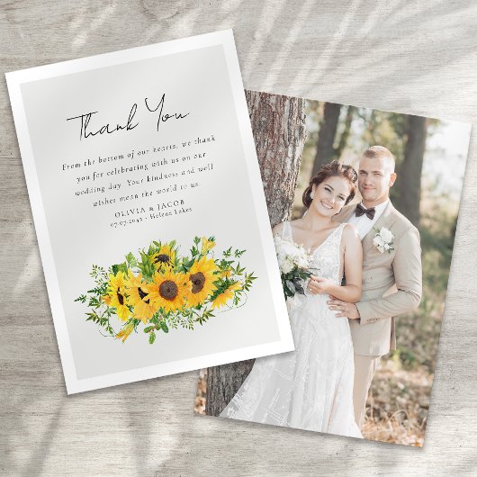 Sonnenblumen-Foto-Hochzeit Dankeskarte