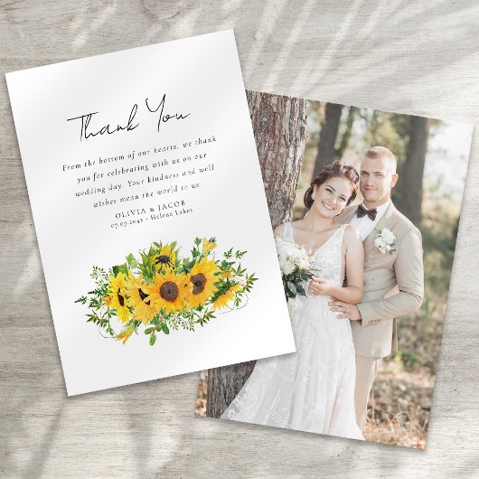 Sonnenblumen-Foto-Hochzeit Dankeskarte