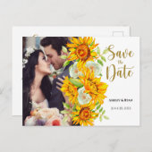 Sonnenblumen-Foto Hochzeit Speichern Sie das Datum Ankündigungspostkarte (Vorne/Hinten)