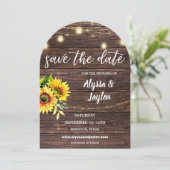 Sonnenblumen Foto & Holz & Lichter Save the Date A Einladung (Stehend Vorderseite)