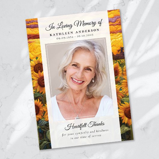 Sonnenblumen Foto Keepake Beerdigung Gedenkstätte Dankeskarte