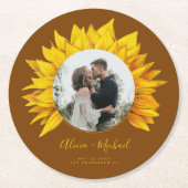Sonnenblumen Foto rustikale Hochzeit speichern das Runder Pappuntersetzer (Vorderseite)