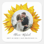 Sonnenblumen Foto rustikale Hochzeit speichern Sie Quadratischer Aufkleber (Vorderseite)