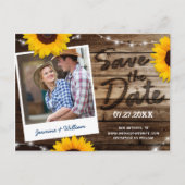 Sonnenblumen Foto Rustikale Holzhochzeit speichern Ankündigungspostkarte (Vorderseite)
