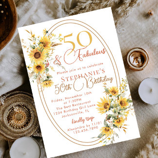 Sonnenblumen Freude 50 & Fantastische 50. Geburtst Einladung