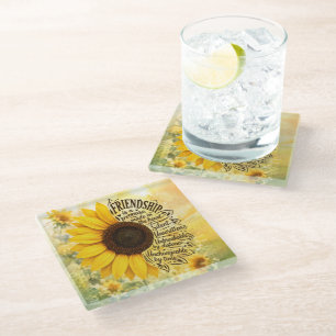 Sonnenblumen-Freundschaftszitat Glasuntersetzer