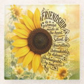 Sonnenblumen-Freundschaftszitat Glasuntersetzer (Vorderseite)