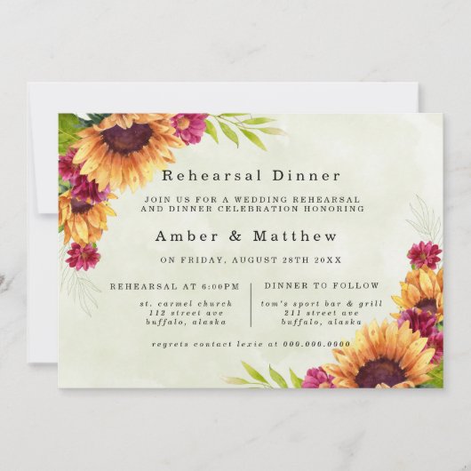 Sonnenblumen Frühling Rosa Probe Abendessen Einladung (Vorderseite)