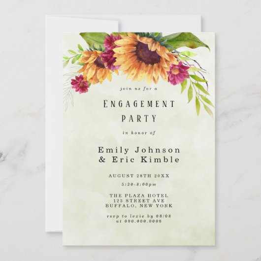 Sonnenblumen Frühlingsrosa florale Engagement Part Einladung (Vorderseite)