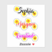 Sonnenblumen für Mädchen, Niedliche Blume Name Sti Aufkleber (Blatt)