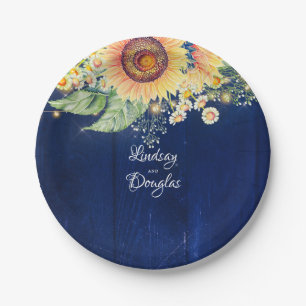 Sonnenblumen Gänseblümchen Baby-Atem Marineblau Ru Pappteller